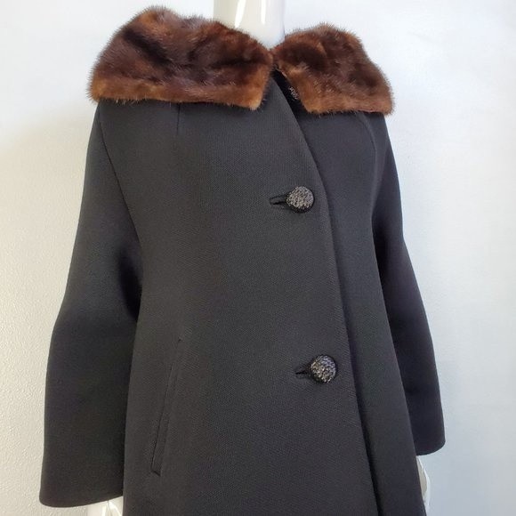HELD Vintage 50's/60's Black Fur Collar Coat - Picture 5 of 9